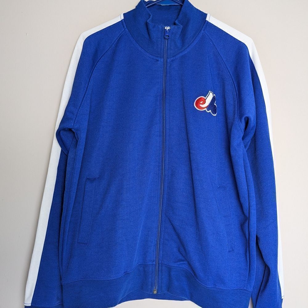 Montreal Expos Zip-Up Track Jacket, Blue, Logo, Size M